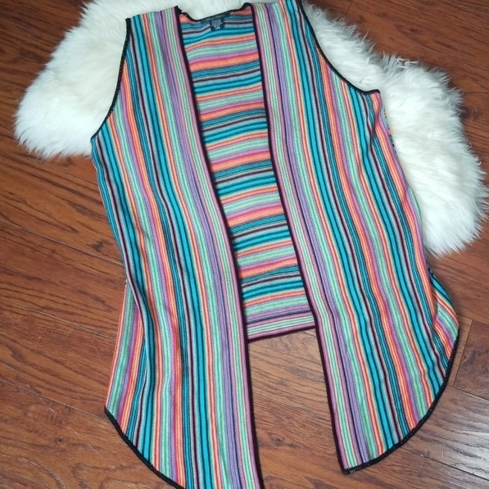 Boho Knit Multi Colored Striped Sweater Vest